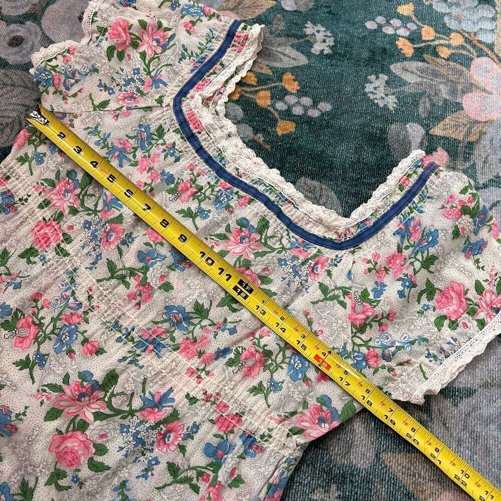 Vintage Youngland Dress Mini Square neck dainty Floral Short Sleeve Feminine M - Picture 5 of 16